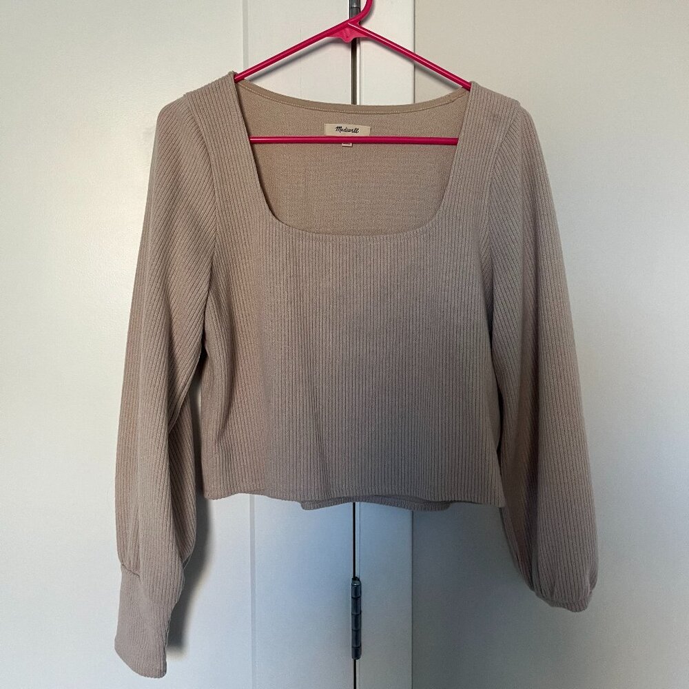 Madewell Tan Balloon Sleeve Long-Sleeve Shirt — Size M